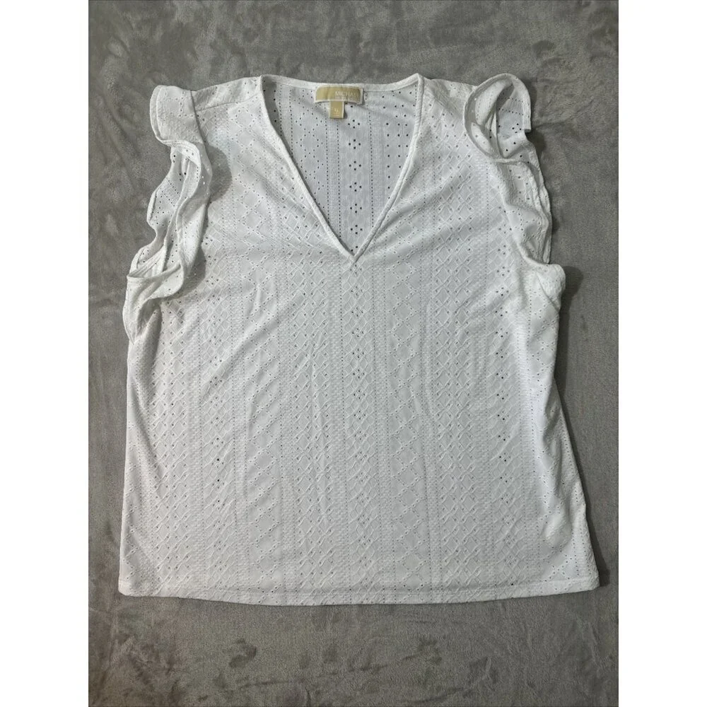 Women’s Michael Kors Blouse White V-Neck Size Xl